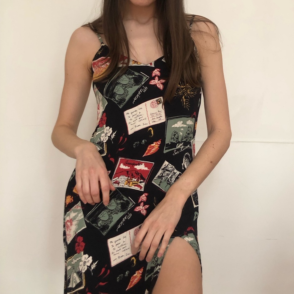 Reformation V-Neck Postcards Midi Dress